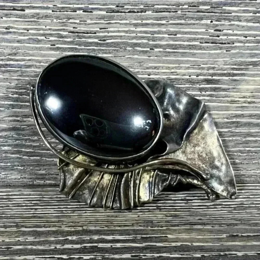 Large Avi Soffer Israel Modernist Sterling Silver .925 Hematite Brooch / Pendant